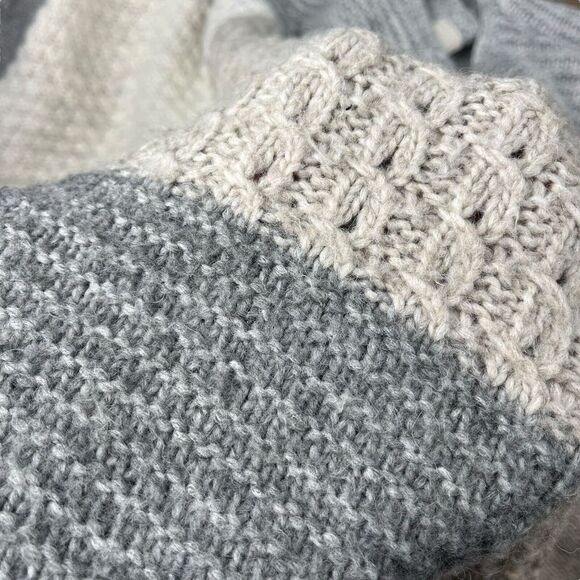 LOFT Sweater Womens Large Fuzzy Wool Gray Beige‎ Cream Colorblock Patchwork - Picture 6 of 11